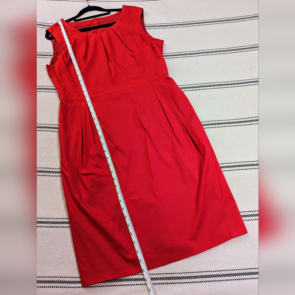 Red midi sheath dress with pockets